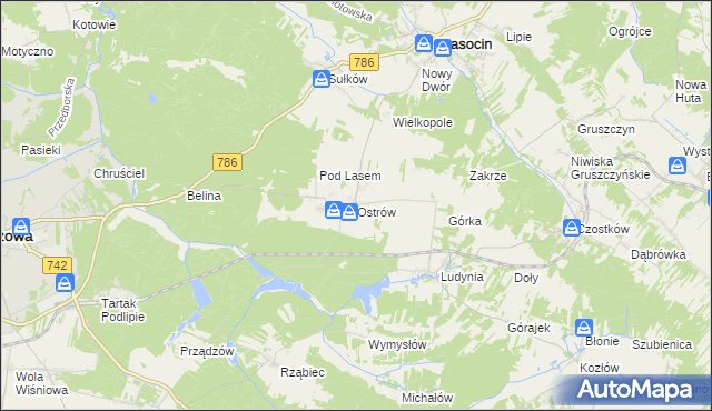 mapa Ostrów gmina Krasocin, Ostrów gmina Krasocin na mapie Targeo