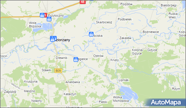 mapa Ostrów gmina Michów, Ostrów gmina Michów na mapie Targeo