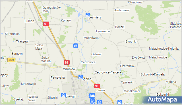 mapa Ostrów gmina Ozorków, Ostrów gmina Ozorków na mapie Targeo