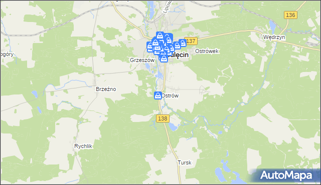 mapa Ostrów gmina Sulęcin, Ostrów gmina Sulęcin na mapie Targeo