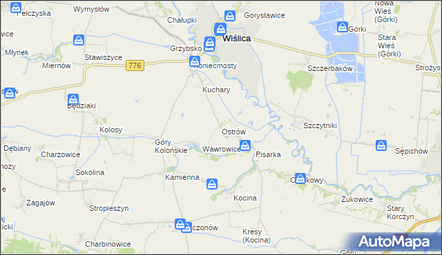 mapa Ostrów gmina Wiślica, Ostrów gmina Wiślica na mapie Targeo