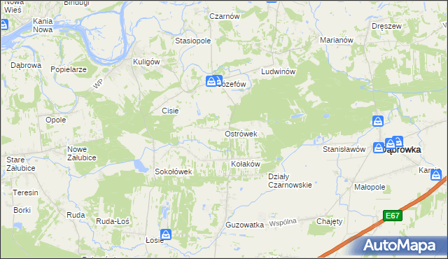 mapa Ostrówek gmina Dąbrówka, Ostrówek gmina Dąbrówka na mapie Targeo
