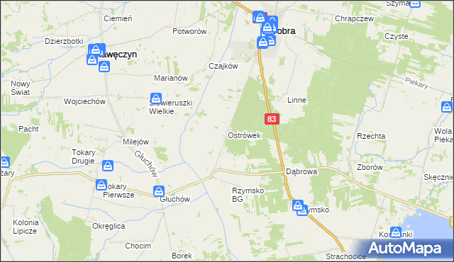 mapa Ostrówek gmina Dobra, Ostrówek gmina Dobra na mapie Targeo