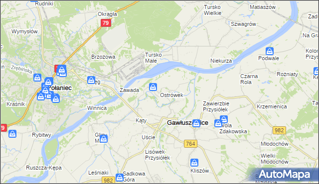 mapa Ostrówek gmina Gawłuszowice, Ostrówek gmina Gawłuszowice na mapie Targeo