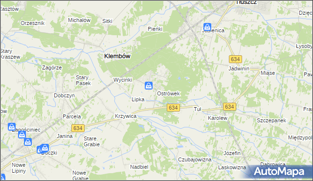 mapa Ostrówek gmina Klembów, Ostrówek gmina Klembów na mapie Targeo