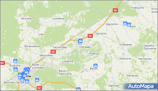 mapa Ostrówek gmina Łochów, Ostrówek gmina Łochów na mapie Targeo