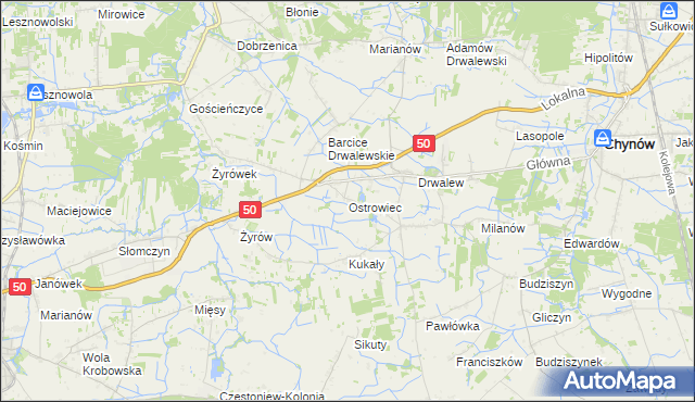 mapa Ostrowiec gmina Chynów, Ostrowiec gmina Chynów na mapie Targeo