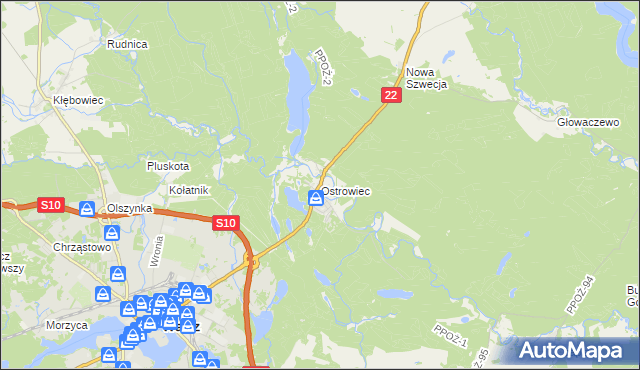 mapa Ostrowiec gmina Wałcz, Ostrowiec gmina Wałcz na mapie Targeo