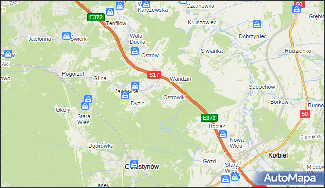 mapa Ostrowik gmina Celestynów, Ostrowik gmina Celestynów na mapie Targeo
