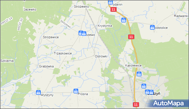 mapa Ostrówki gmina Budzyń, Ostrówki gmina Budzyń na mapie Targeo