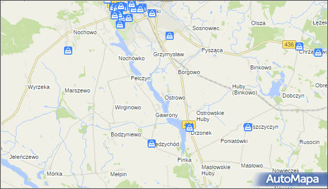 mapa Ostrowo gmina Śrem, Ostrowo gmina Śrem na mapie Targeo