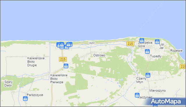 mapa Ostrowo gmina Władysławowo, Ostrowo gmina Władysławowo na mapie Targeo