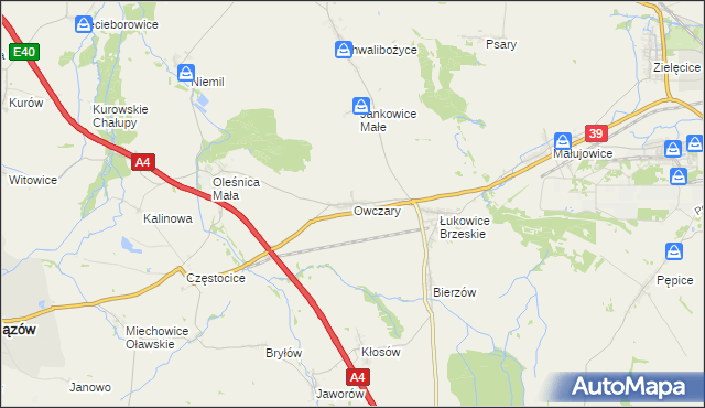 mapa Owczary gmina Oława, Owczary gmina Oława na mapie Targeo