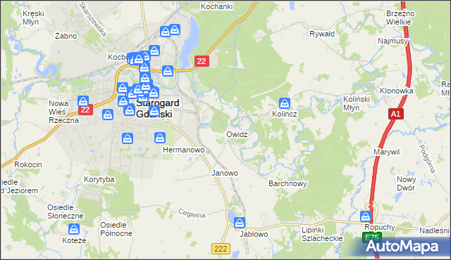 mapa Owidz, Owidz na mapie Targeo