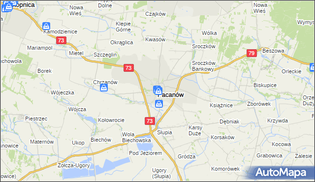 mapa Pacanów powiat buski, Pacanów powiat buski na mapie Targeo