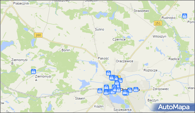 mapa Pakość gmina Choszczno, Pakość gmina Choszczno na mapie Targeo