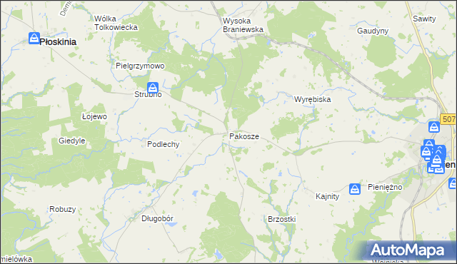 mapa Pakosze, Pakosze na mapie Targeo