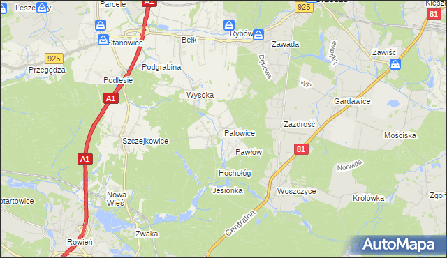mapa Palowice, Palowice na mapie Targeo