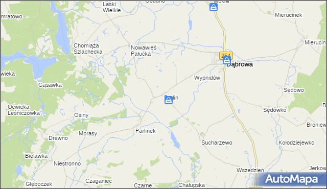 mapa Parlin gmina Dąbrowa, Parlin gmina Dąbrowa na mapie Targeo