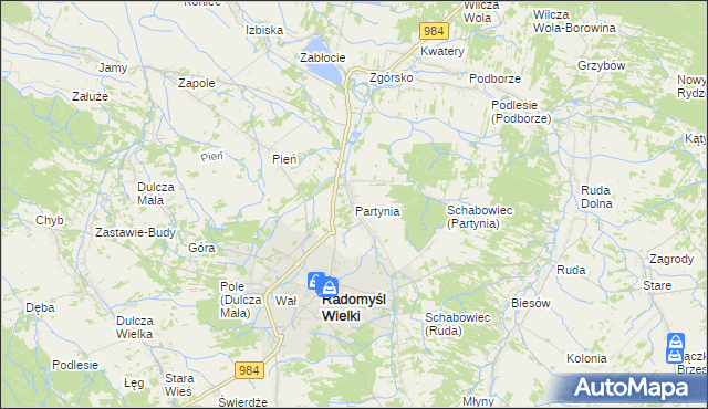 mapa Partynia, Partynia na mapie Targeo