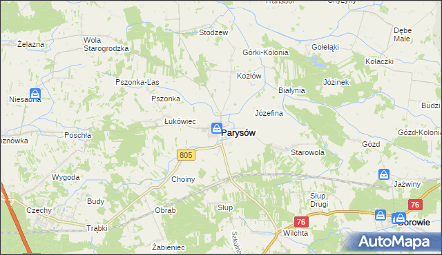 mapa Parysów, Parysów na mapie Targeo