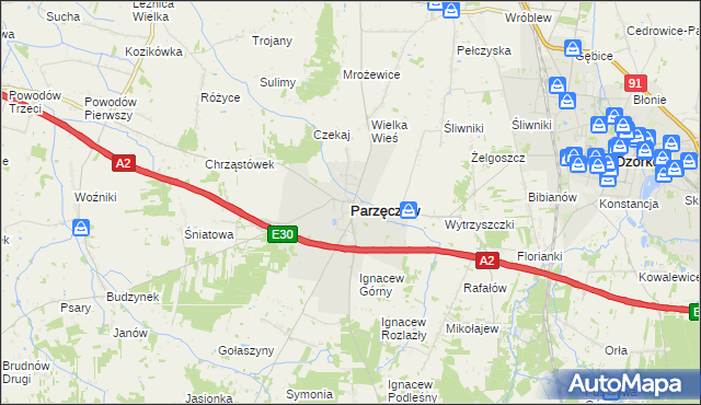 mapa Parzęczew powiat zgierski, Parzęczew powiat zgierski na mapie Targeo