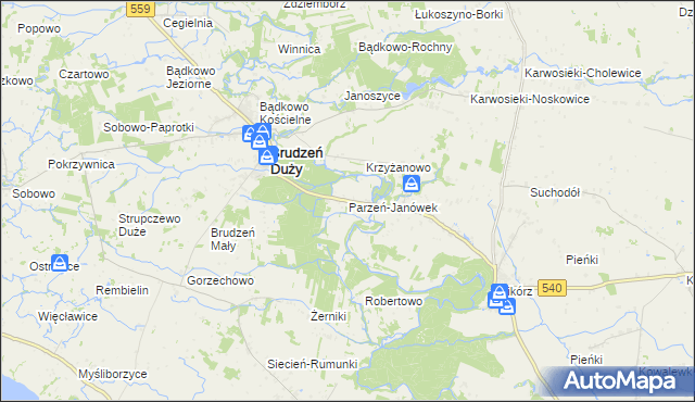 mapa Parzeń-Janówek, Parzeń-Janówek na mapie Targeo