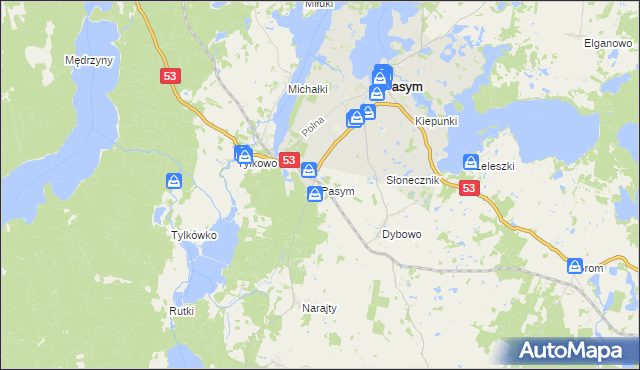 mapa Pasym powiat szczycieński, Pasym powiat szczycieński na mapie Targeo