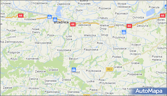 mapa Paszkówka gmina Brzeźnica, Paszkówka gmina Brzeźnica na mapie Targeo