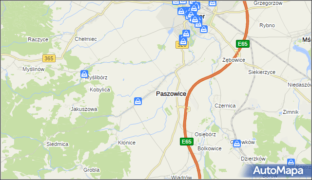 mapa Paszowice, Paszowice na mapie Targeo