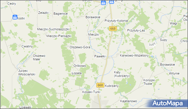 mapa Pawełki gmina Jedwabne, Pawełki gmina Jedwabne na mapie Targeo