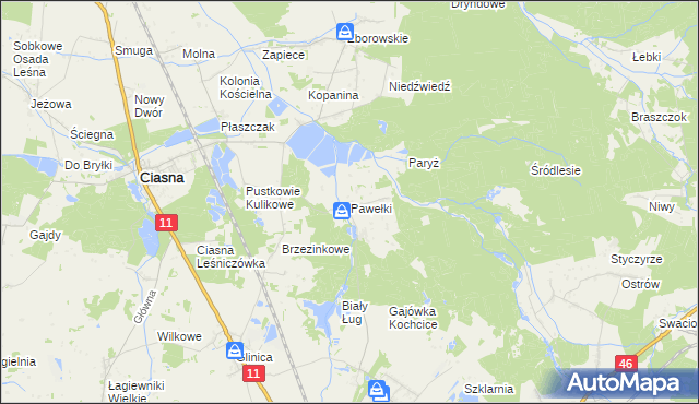 mapa Pawełki gmina Kochanowice, Pawełki gmina Kochanowice na mapie Targeo