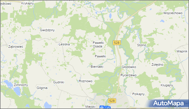 mapa Pawełki gmina Miłakowo, Pawełki gmina Miłakowo na mapie Targeo
