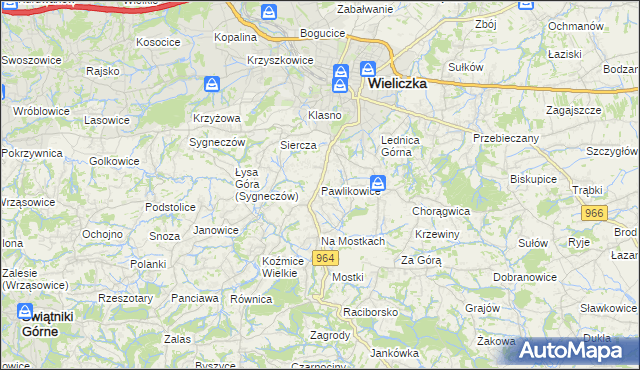 mapa Pawlikowice gmina Wieliczka, Pawlikowice gmina Wieliczka na mapie Targeo