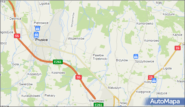 mapa Pawłów Trzebnicki, Pawłów Trzebnicki na mapie Targeo