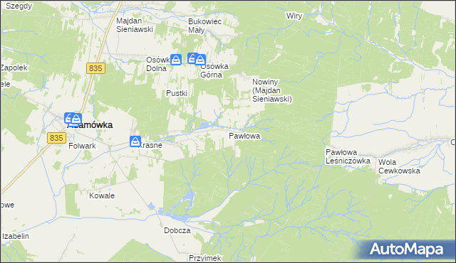 mapa Pawłowa gmina Adamówka, Pawłowa gmina Adamówka na mapie Targeo