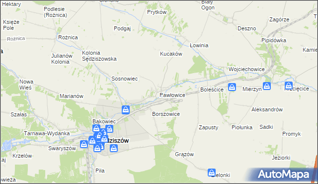 mapa Pawłowice gmina Sędziszów, Pawłowice gmina Sędziszów na mapie Targeo