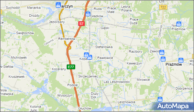 mapa Pawłowice gmina Tarczyn, Pawłowice gmina Tarczyn na mapie Targeo