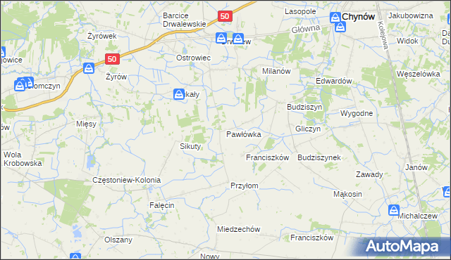 mapa Pawłówka gmina Chynów, Pawłówka gmina Chynów na mapie Targeo