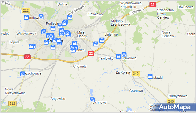 mapa Pawłówko gmina Chojnice, Pawłówko gmina Chojnice na mapie Targeo