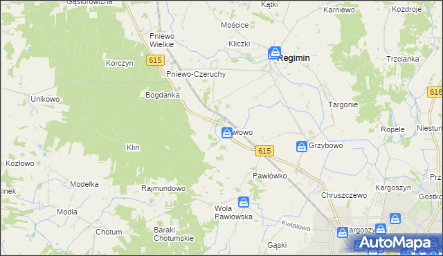 mapa Pawłowo gmina Regimin, Pawłowo gmina Regimin na mapie Targeo