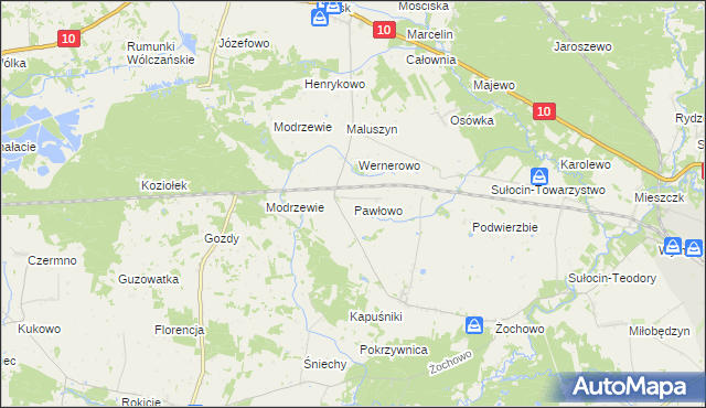 mapa Pawłowo gmina Sierpc, Pawłowo gmina Sierpc na mapie Targeo