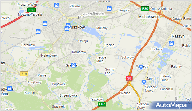 mapa Pęcice Małe, Pęcice Małe na mapie Targeo