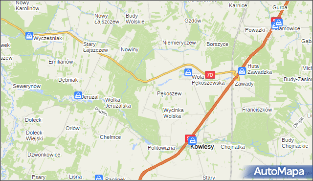 mapa Pękoszew, Pękoszew na mapie Targeo