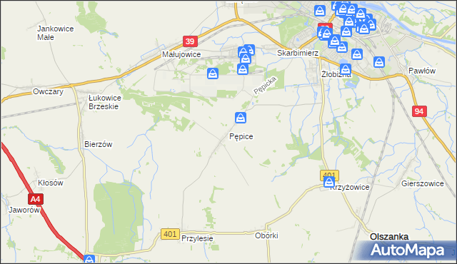 mapa Pępice gmina Skarbimierz, Pępice gmina Skarbimierz na mapie Targeo