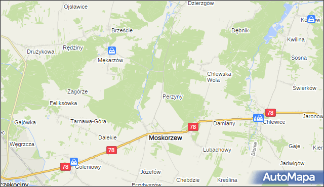 mapa Perzyny gmina Moskorzew, Perzyny gmina Moskorzew na mapie Targeo