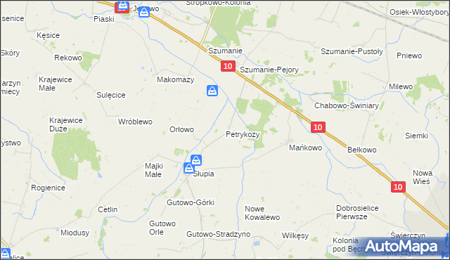 mapa Petrykozy gmina Zawidz, Petrykozy gmina Zawidz na mapie Targeo
