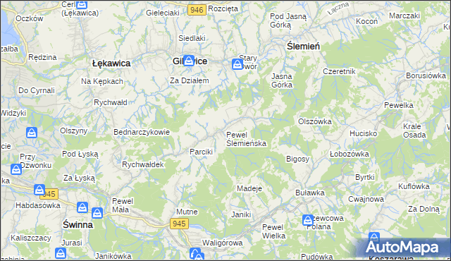 mapa Pewel Ślemieńska, Pewel Ślemieńska na mapie Targeo