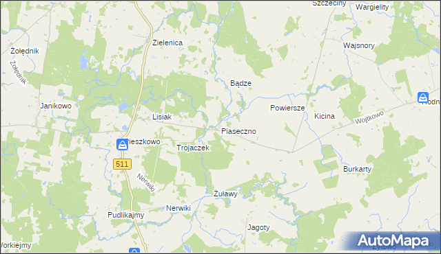 mapa Piaseczno gmina Górowo Iławeckie, Piaseczno gmina Górowo Iławeckie na mapie Targeo