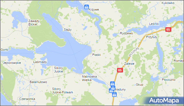 mapa Piaski gmina Ełk, Piaski gmina Ełk na mapie Targeo